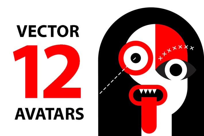 Twelve Red and Black Vector Portraits