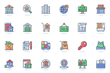 Real Estate Flat Line Web Icons Set