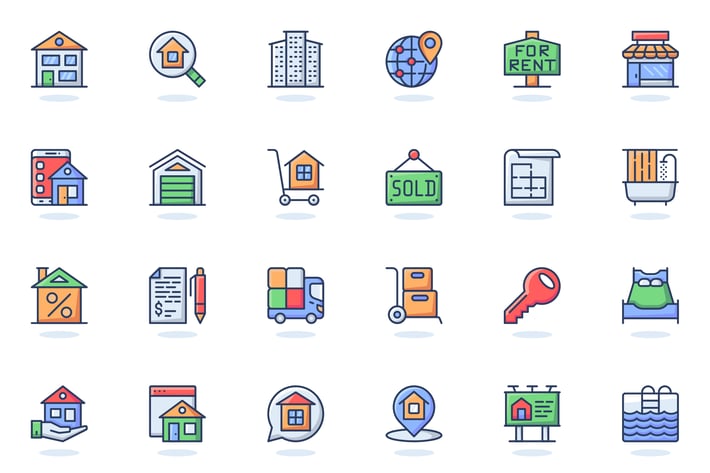 Real Estate Flat Line Web Icons Set