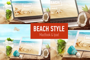 Mock-Up Laptop and tablet (PSD). Beach style