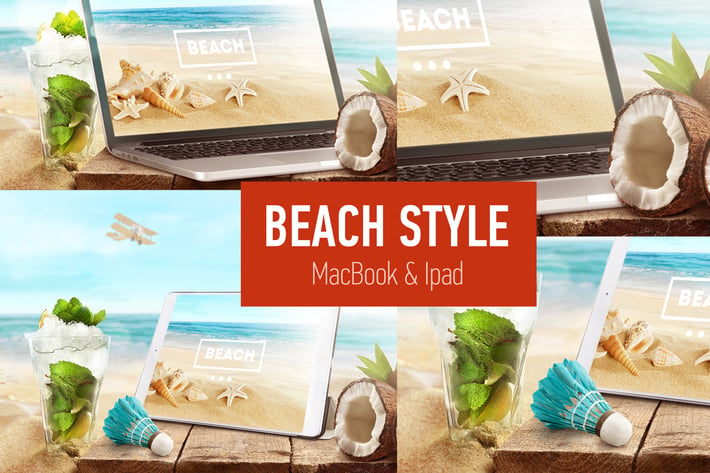 Mock-Up Laptop and tablet (PSD). Beach style