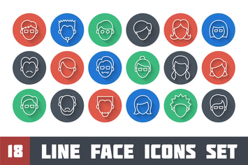 Line Face Icons Set 