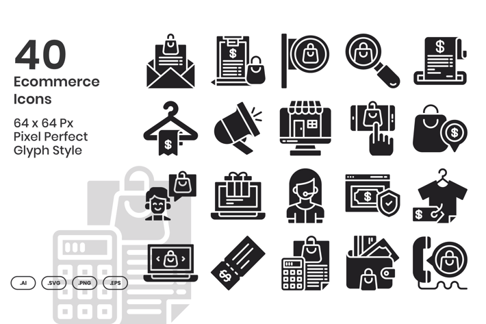 40 Ecommerce Icons Set - Glyph