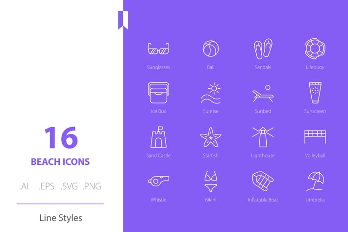 Beach Icon Set Line Styles