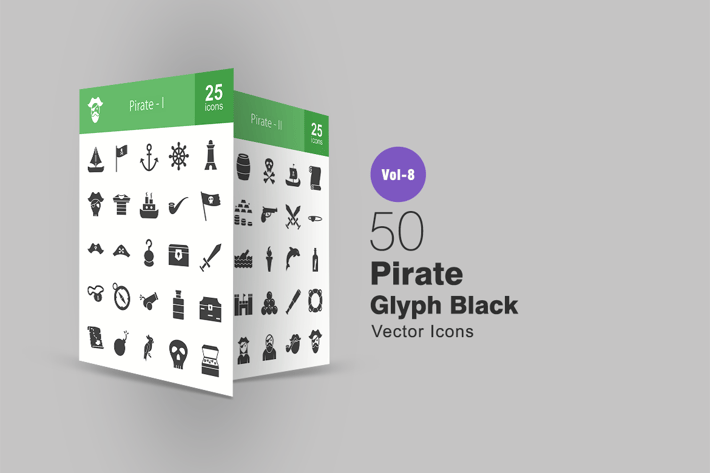 50 Pirate Glyph Icons