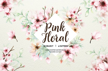 Pink Floral - Sakura Watercolor Set