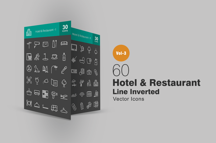 60 Hotel & Restaurant Line Inverted Icons