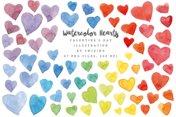 Watercolor Rainbow Hearts, Valentine's Day
