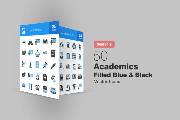 50 Academics Filled Blue & Black Icons Season II