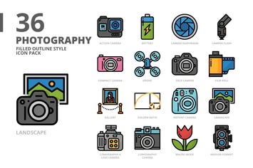 Photography Filled Outline Style Icon Set