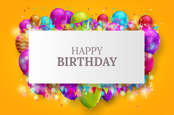 Birthday card with colorful balloons and confetti 