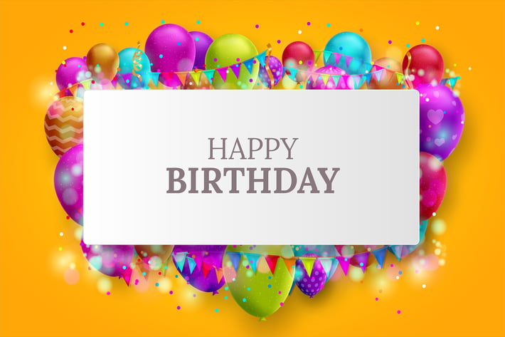 Birthday card with colorful balloons and confetti 
