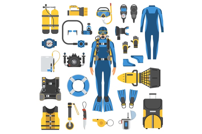 Scuba Diving Equipment Elements Set