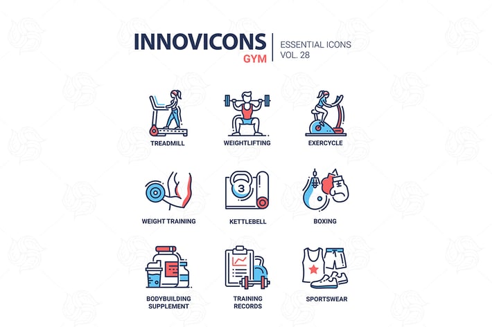 Gym - modern color vector single line icons set