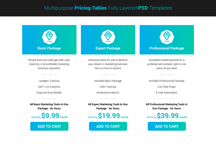 Cone - Multipurpose Clean Pricing Tables