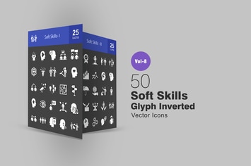 50 Soft Skills Glyph Inverted Icons