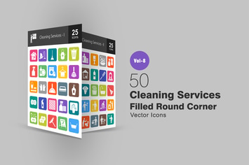 50 Cleaning Services Filled Round Corner Icons