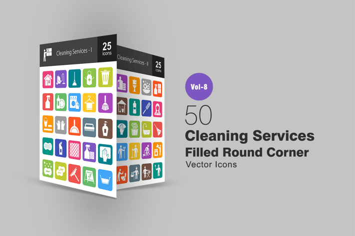 50 Cleaning Services Filled Round Corner Icons