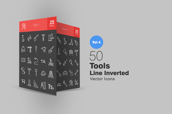 50 Tools Line Inverted Icons