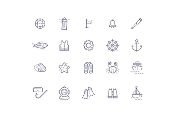 vector linear icons on the marine theme