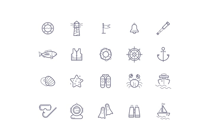 vector linear icons on the marine theme