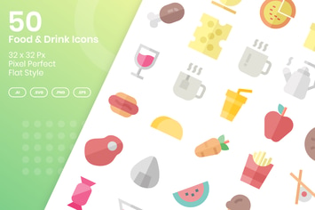 50 Food & Drink Icons - Flat