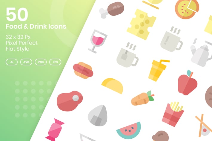 50 Food & Drink Icons - Flat
