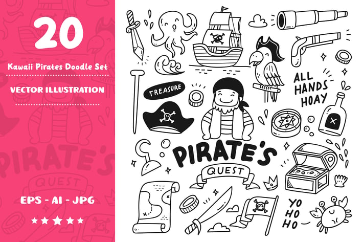 Kawaii Pirates Doodle Set