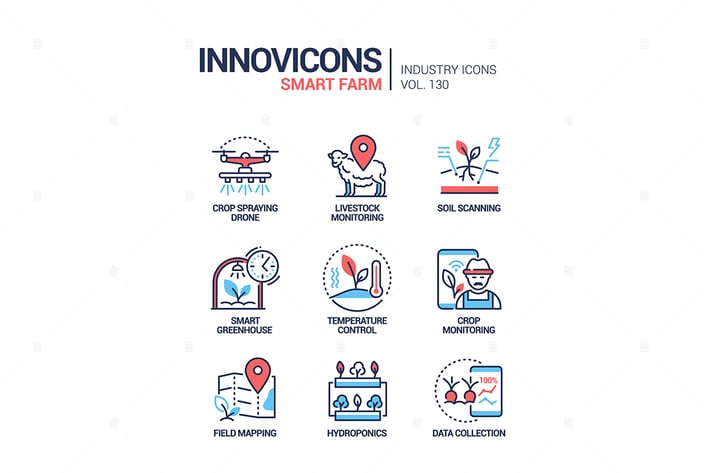 Smart farm - colorful line design style icons