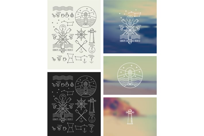 Set of icons on a theme of the sea