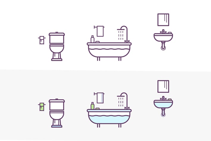 Bathroom Vector Icons Set in the Style of Line Art
