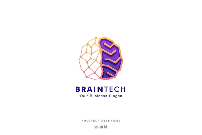Brain Tech Color Line Art Style Logo Template
