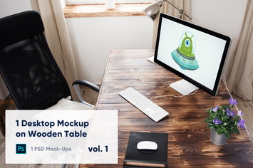 1 Desktop Mockup on Wooden Table vol. 1