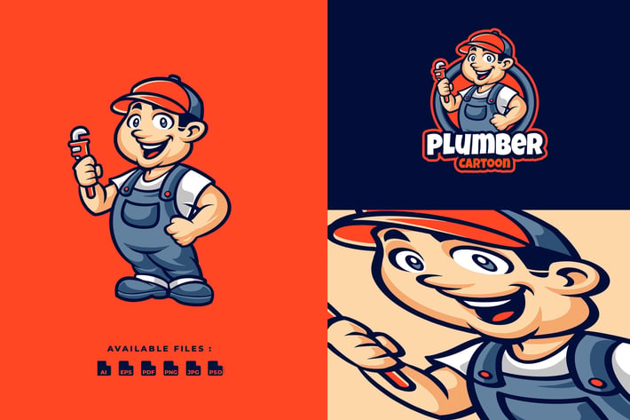 Plumber Cartoon Mascot Character Business Logo