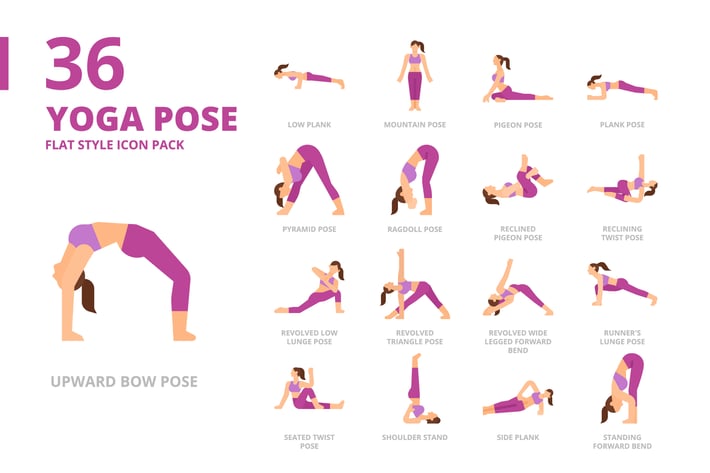 Yoga Pose2 Flat Style Icon Set