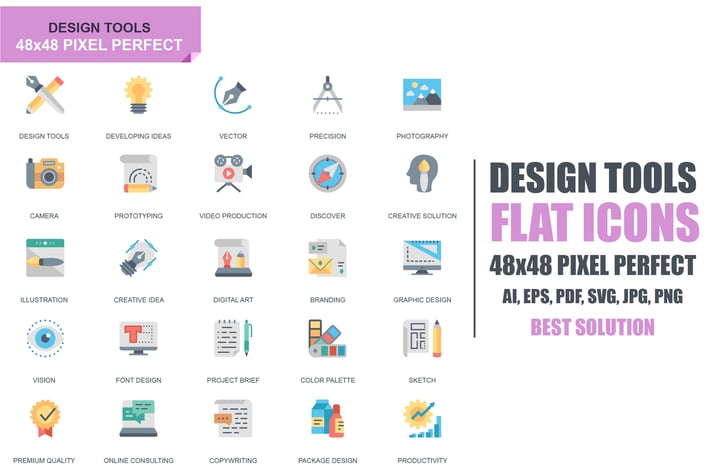 Simple Set Design Tools Flat Icons