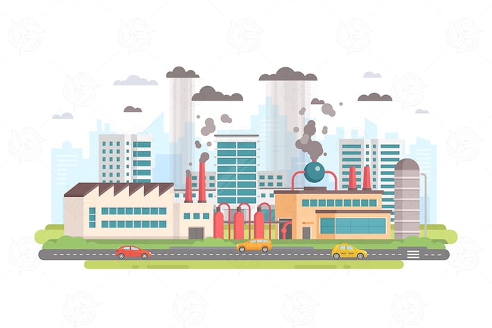 Cityscape with a factory - flat illustration
