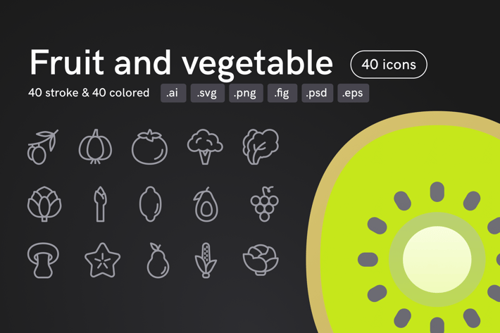 Fruit and Vegetable Icons (40 icons)