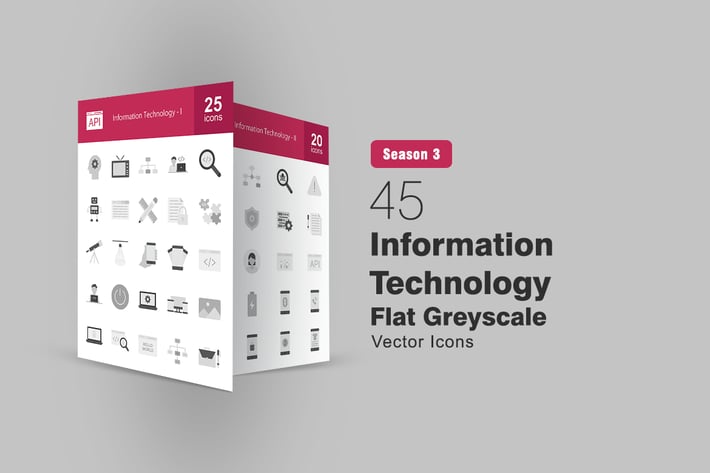 45 Information Technology Flat Greyscale Icons
