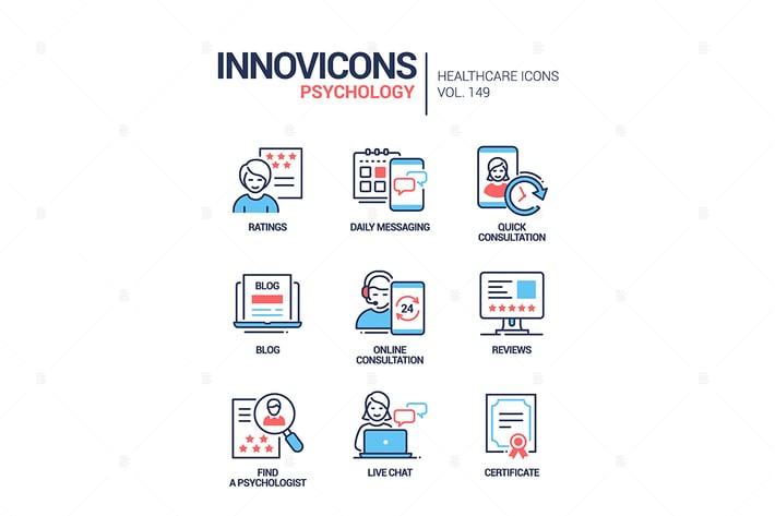 Psychology concept - line design style icons set