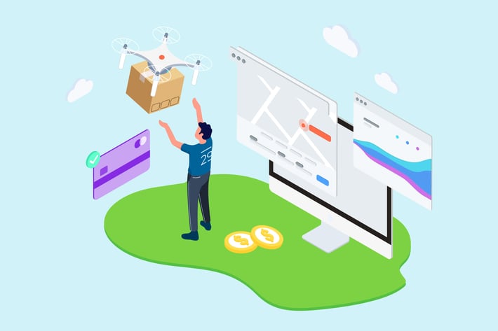IOT Drone Delivery Isometric Illustration - TU