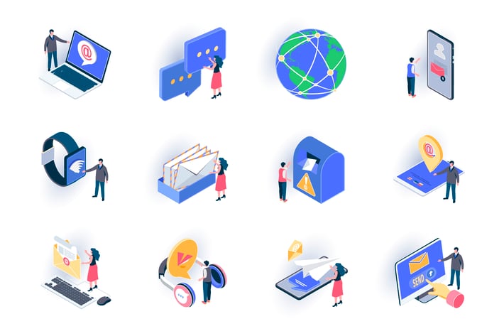 Social Contacts Isometric Icons Pack