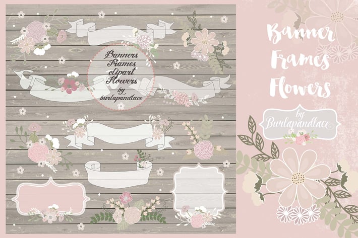 Banner, Frame, Flower clip art rustic