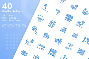40 Real Estate Icons set - Blue Lineal Color