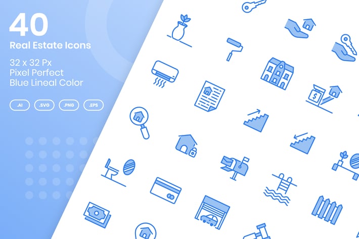 40 Real Estate Icons set - Blue Lineal Color
