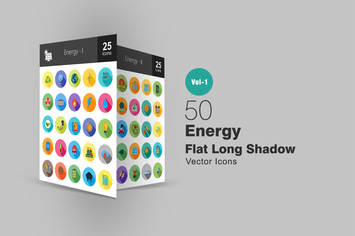 50 Energy Flat Long Shadow Icons