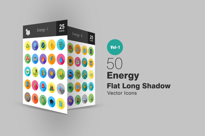 50 Energy Flat Long Shadow Icons