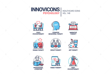 Psychology concept - line design style icons set