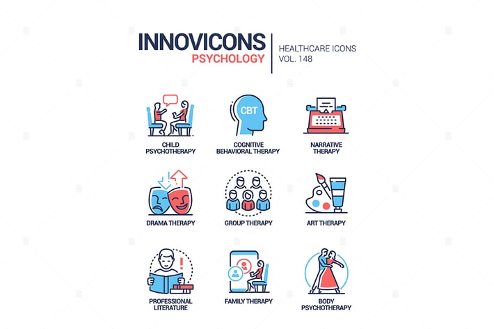 Psychology concept - line design style icons set