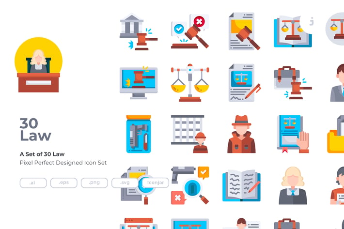 30 Law Icons - Flat